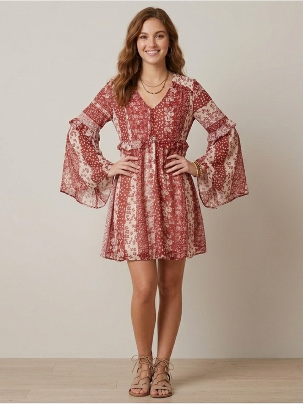 LoveRiche Mixed Floral Patchwork Print Dress Size Small Boho Chic Cottagecore